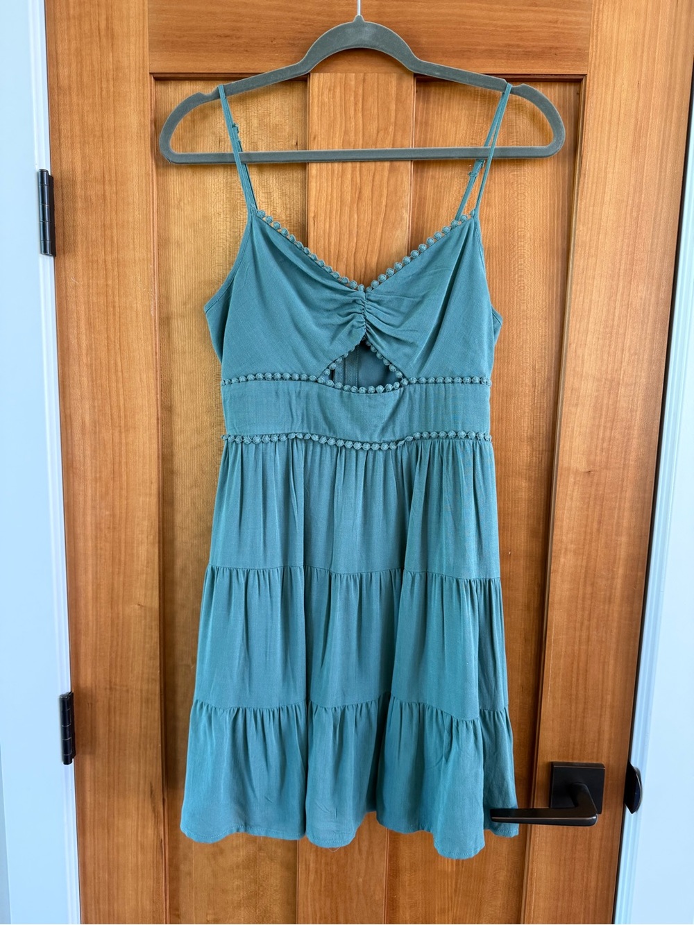 Trixxi Teal Green Tiered Mini Dress with Spaghetti Straps